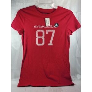 Aeropostale 87 Women's Embroidered Logo Classic Crew T-Shirt - Red - Medium